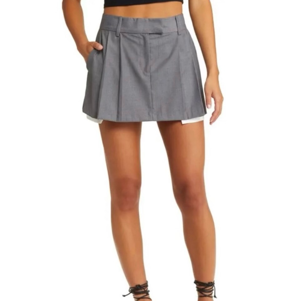 Wayf Grey Pleated Mini Skirt